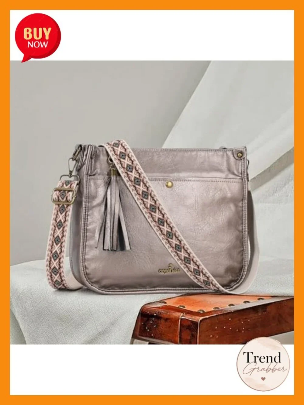 Trendy Vegan Leather Hobo Crossbody Bag with Tassel & Guitar Strap